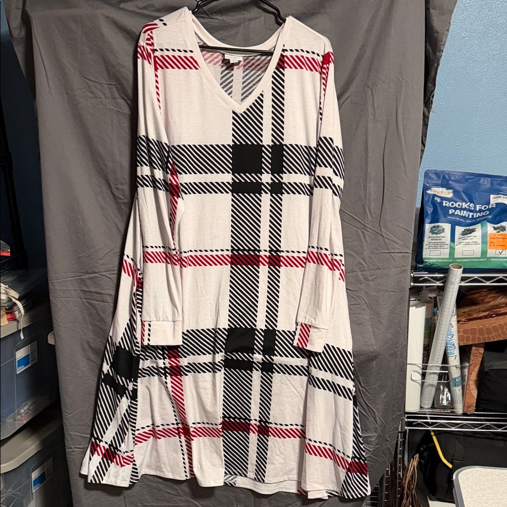 LuLaRoe Long Sleeve Plaid Dress - Black, Red, and White